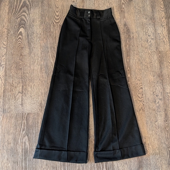 Vintage Pants - vintage HIGH WAIST WIDE LEG PANTS black trousers XS